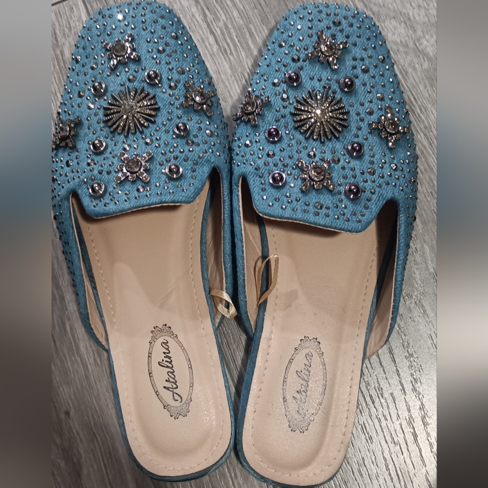 Atalia Blue Embellished Women's Mules